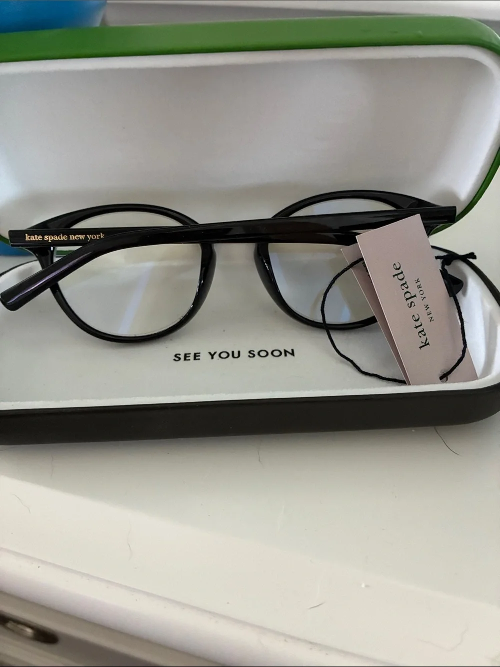 kate spade Black Frame Glasses with Pink Polka-Dot Temples